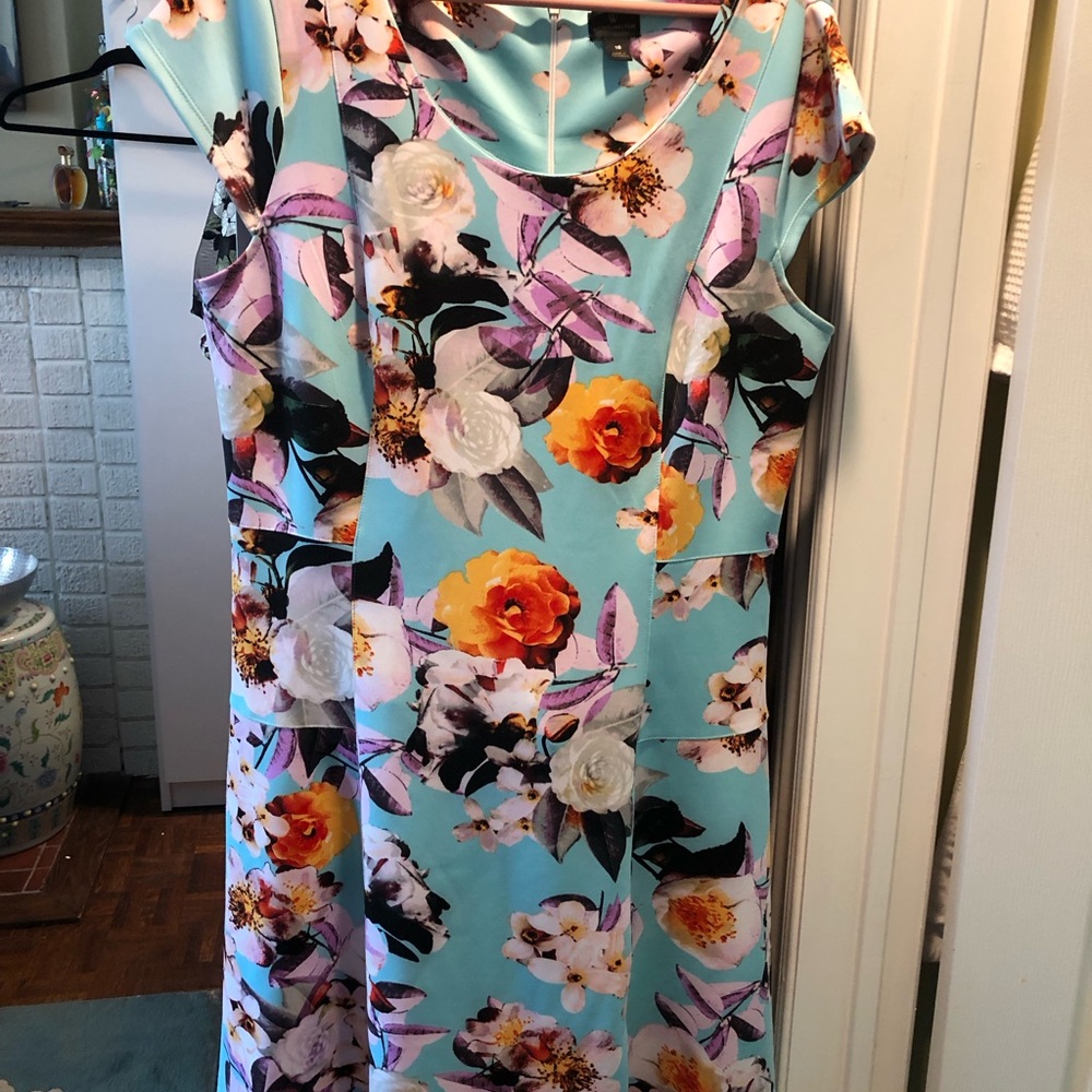 Worthington cap sleeve blue floral flare dress Size 16
